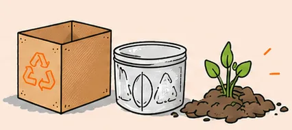 Karton bij het oudpapier, de cress units bij plastic en de aarde bij het gft